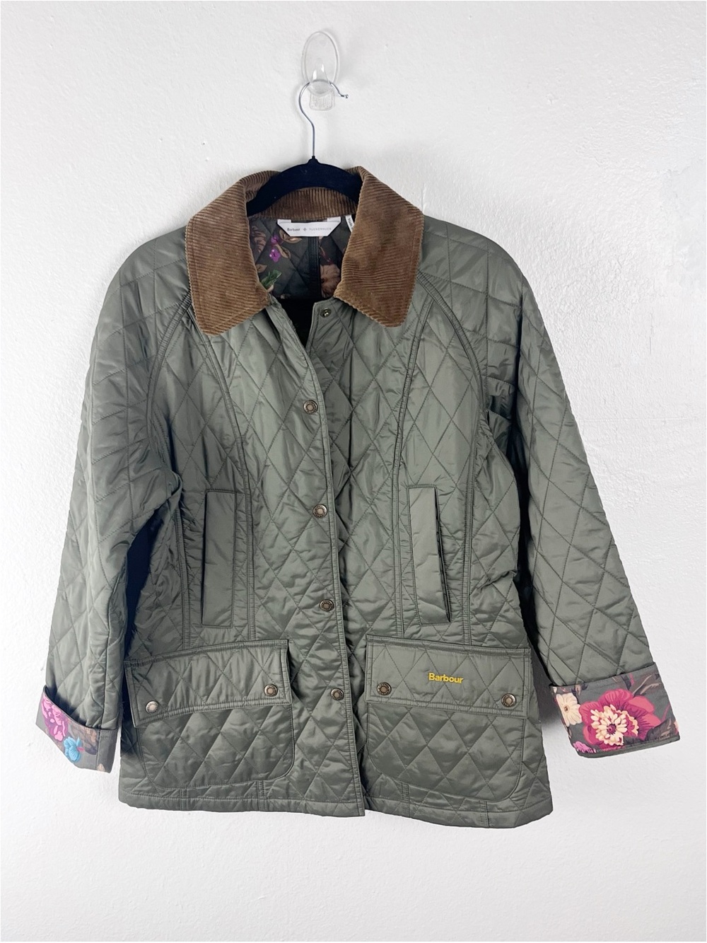 BARBOUR x TUCKERNUCK Lainey Green Quilted Floral Lined Jacket Size 8